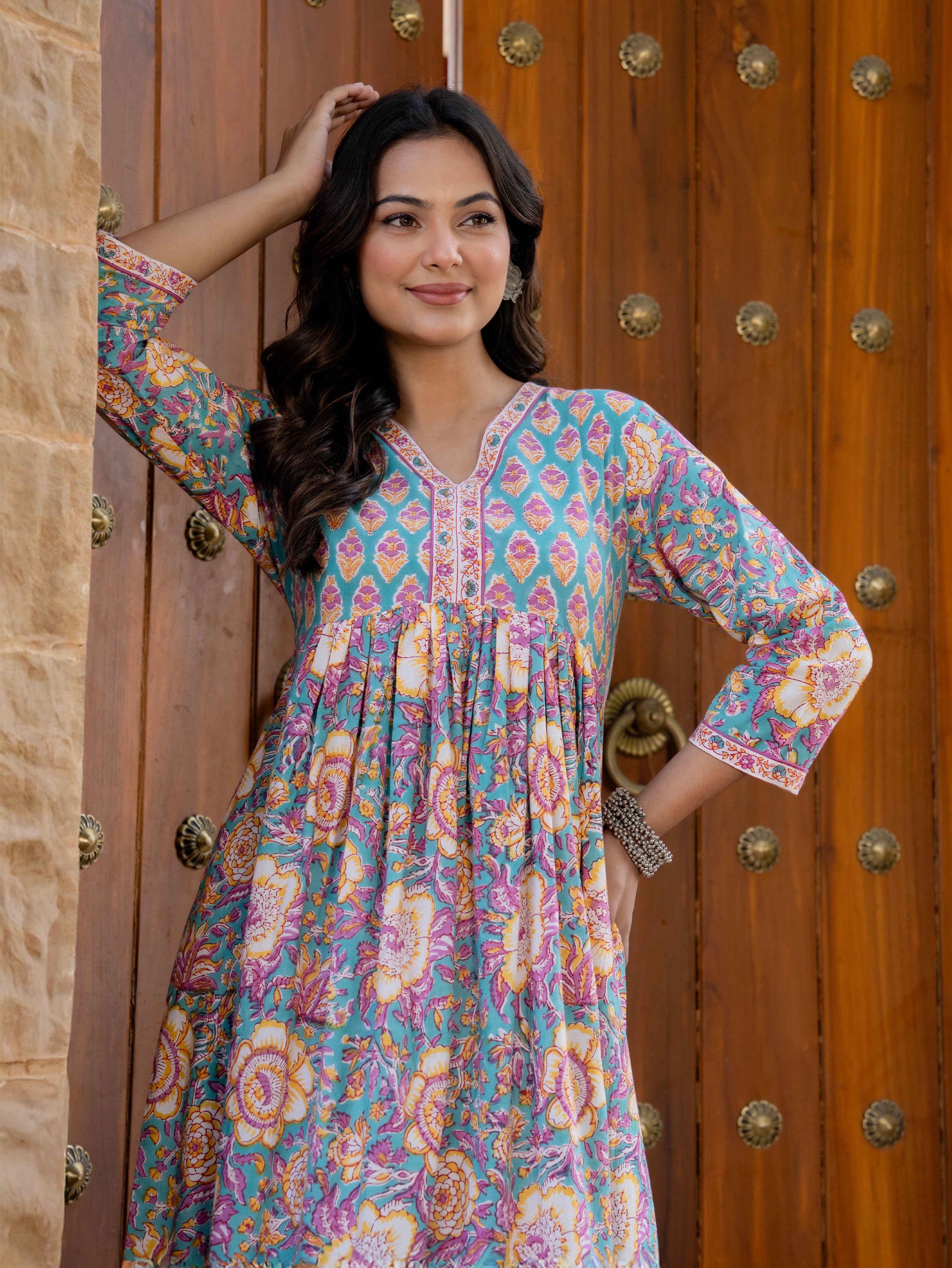 Hand Block Printed Cotton Long Dress -the heritage