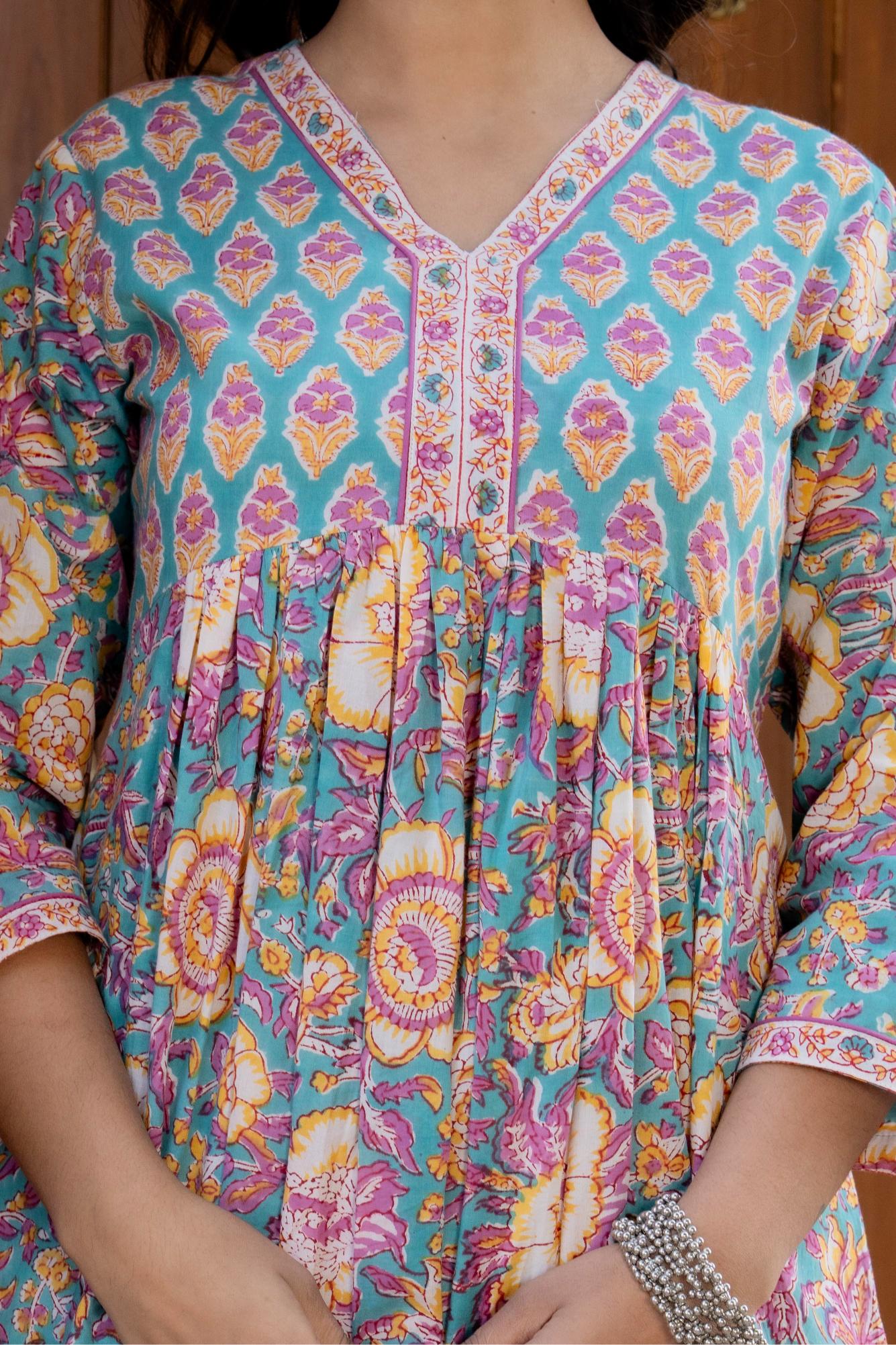 Hand Block Printed Cotton Long Dress -the heritage