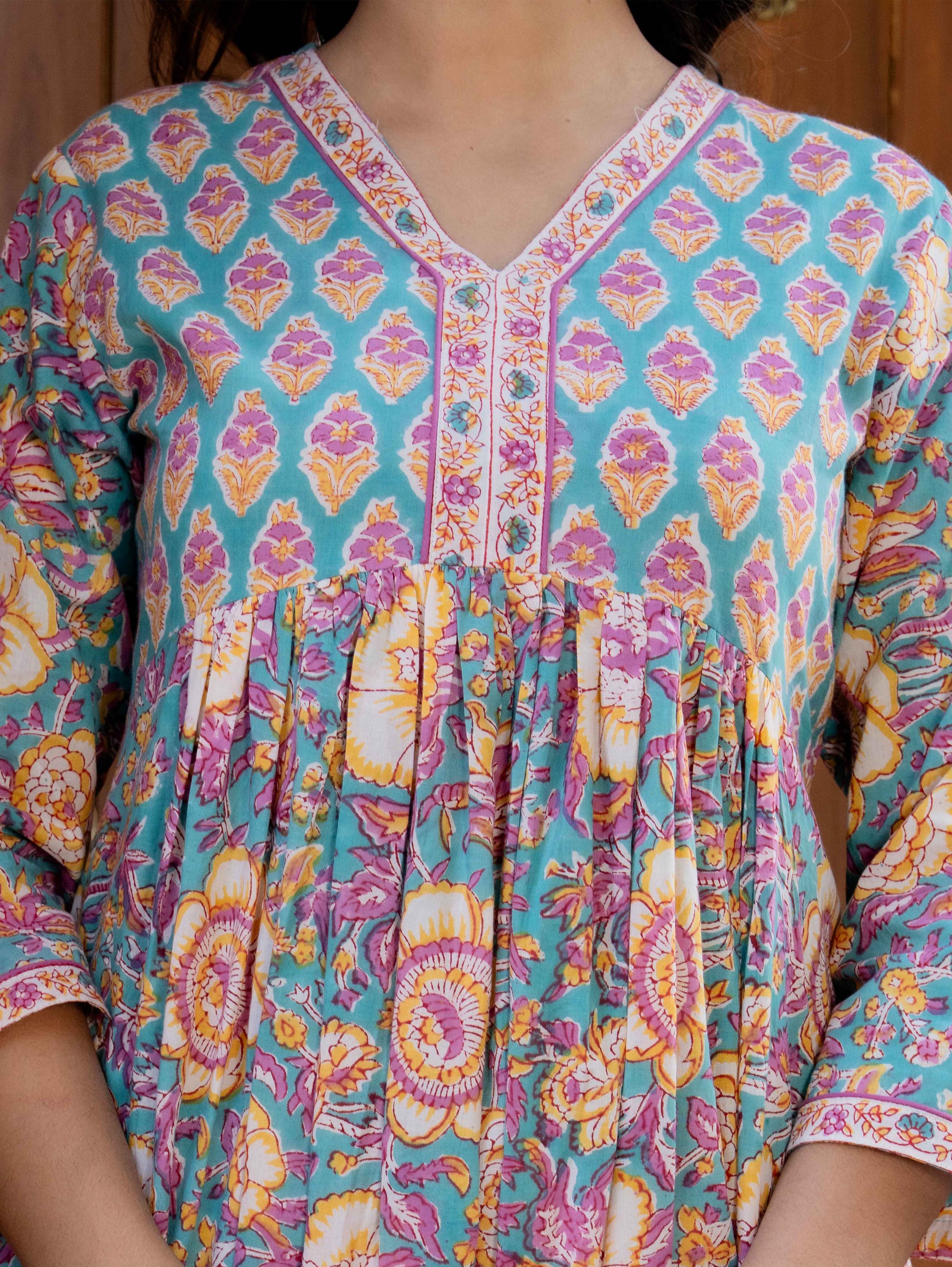 Hand Block Printed Cotton Long Dress -the heritage