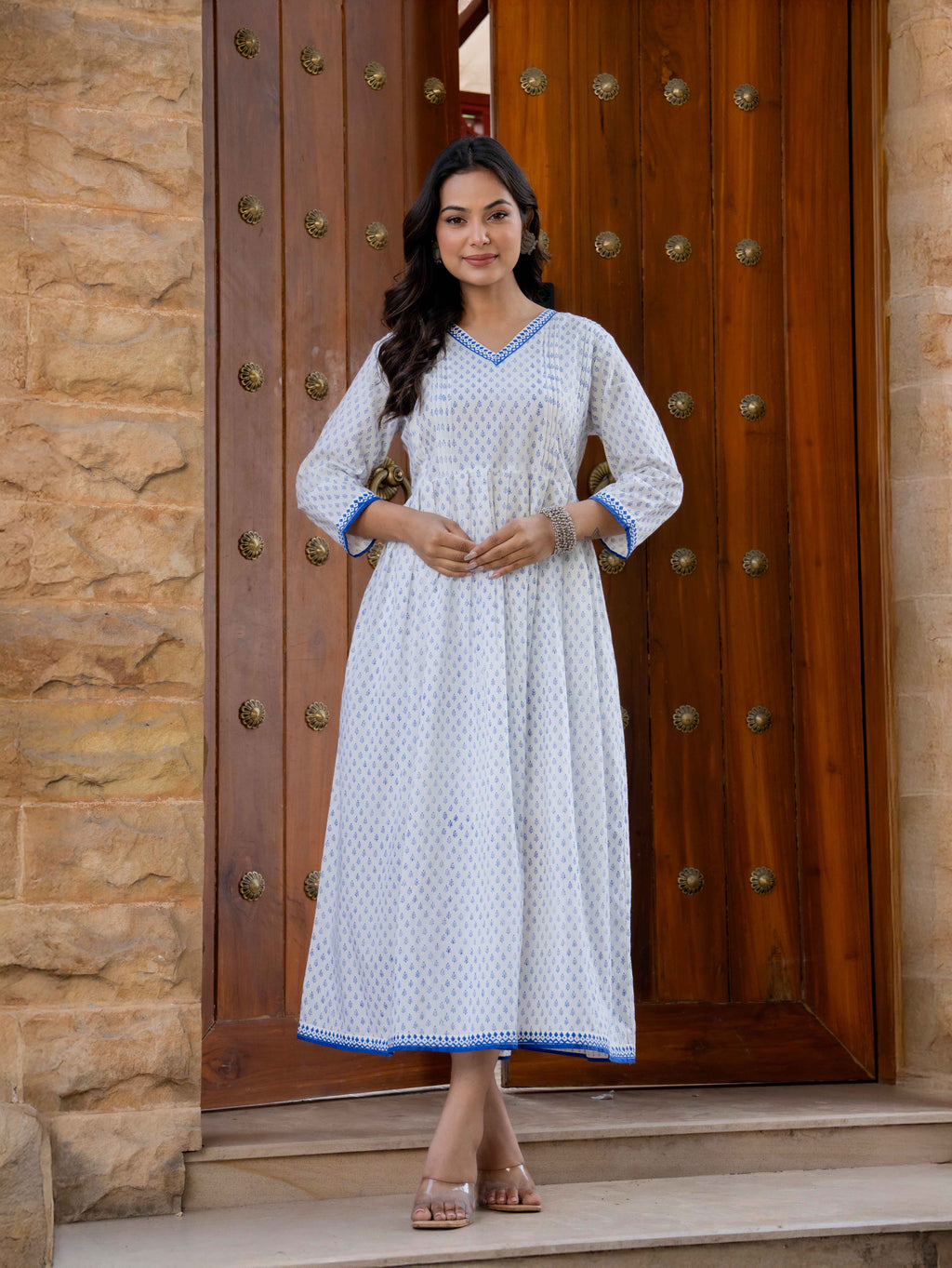 Hand Block Printed Cotton Long Dress -the heritage