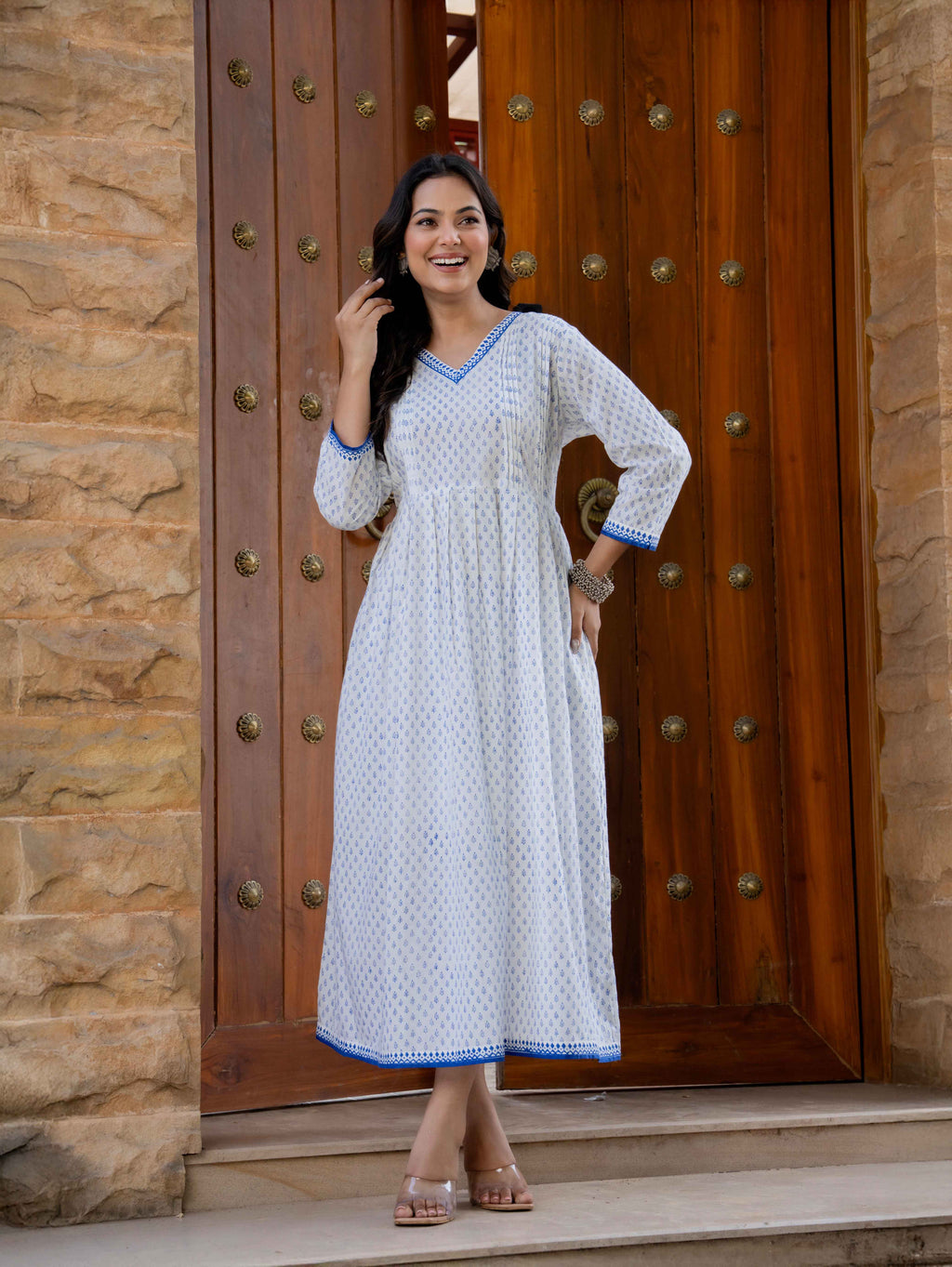 Hand Block Printed Cotton Long Dress -the heritage