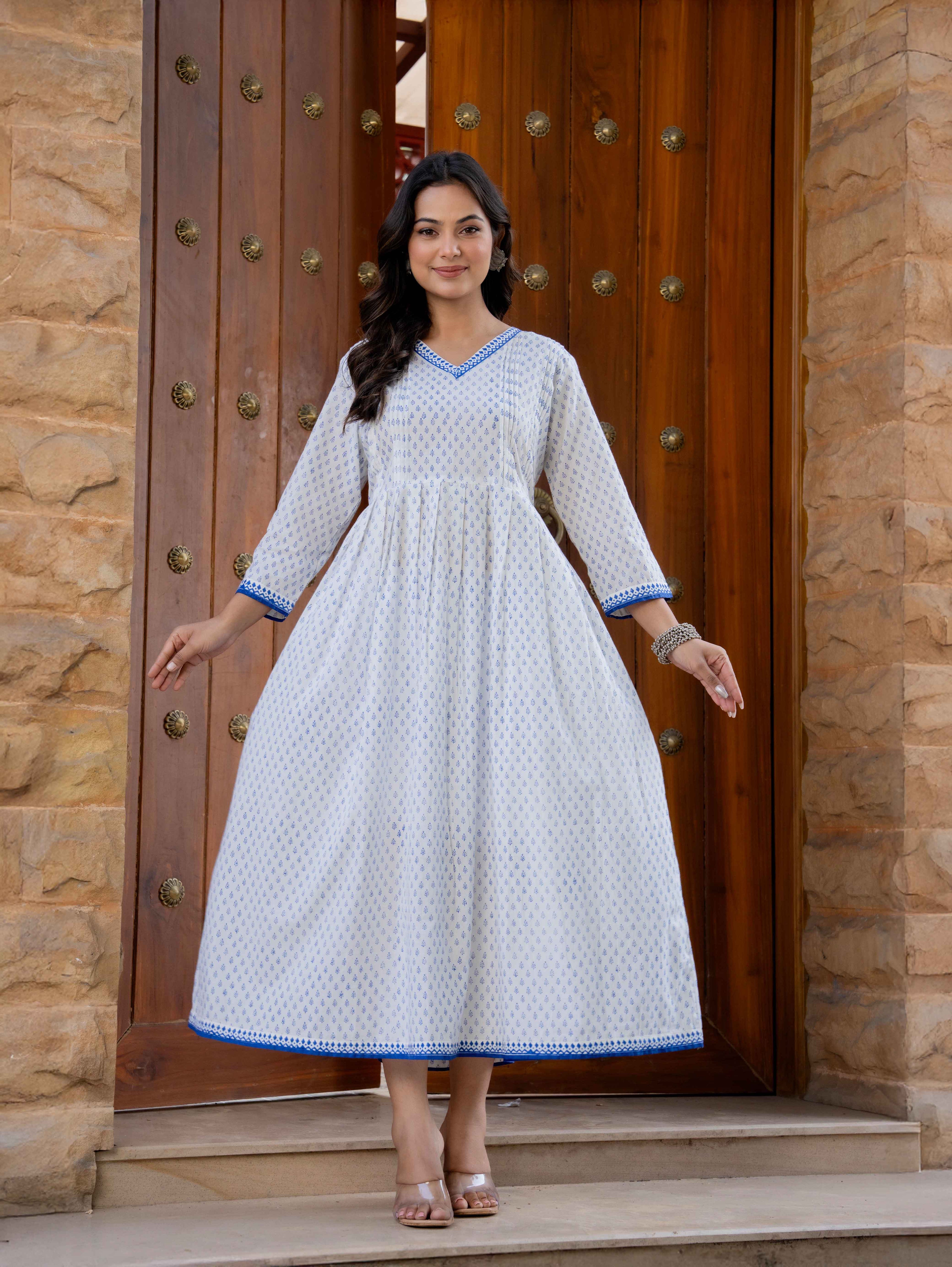 Hand Block Printed Cotton Long Dress -the heritage