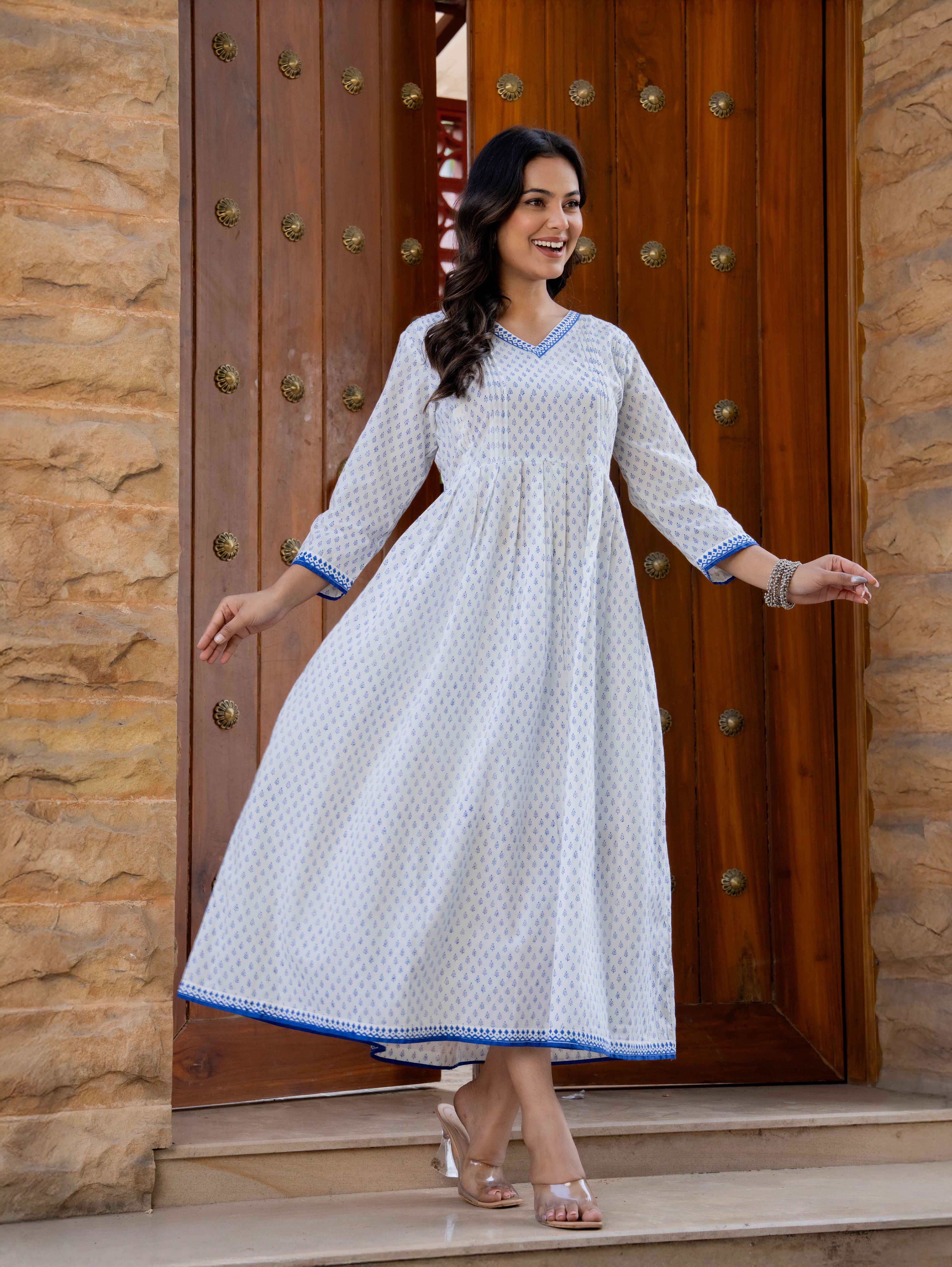 Hand Block Printed Cotton Long Dress -the heritage