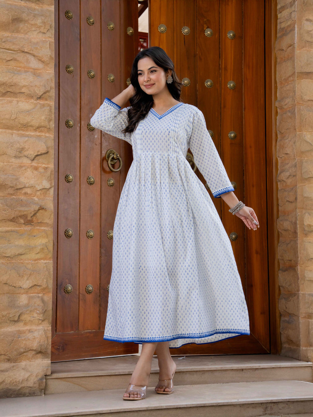 Hand Block Printed Cotton Long Dress -the heritage