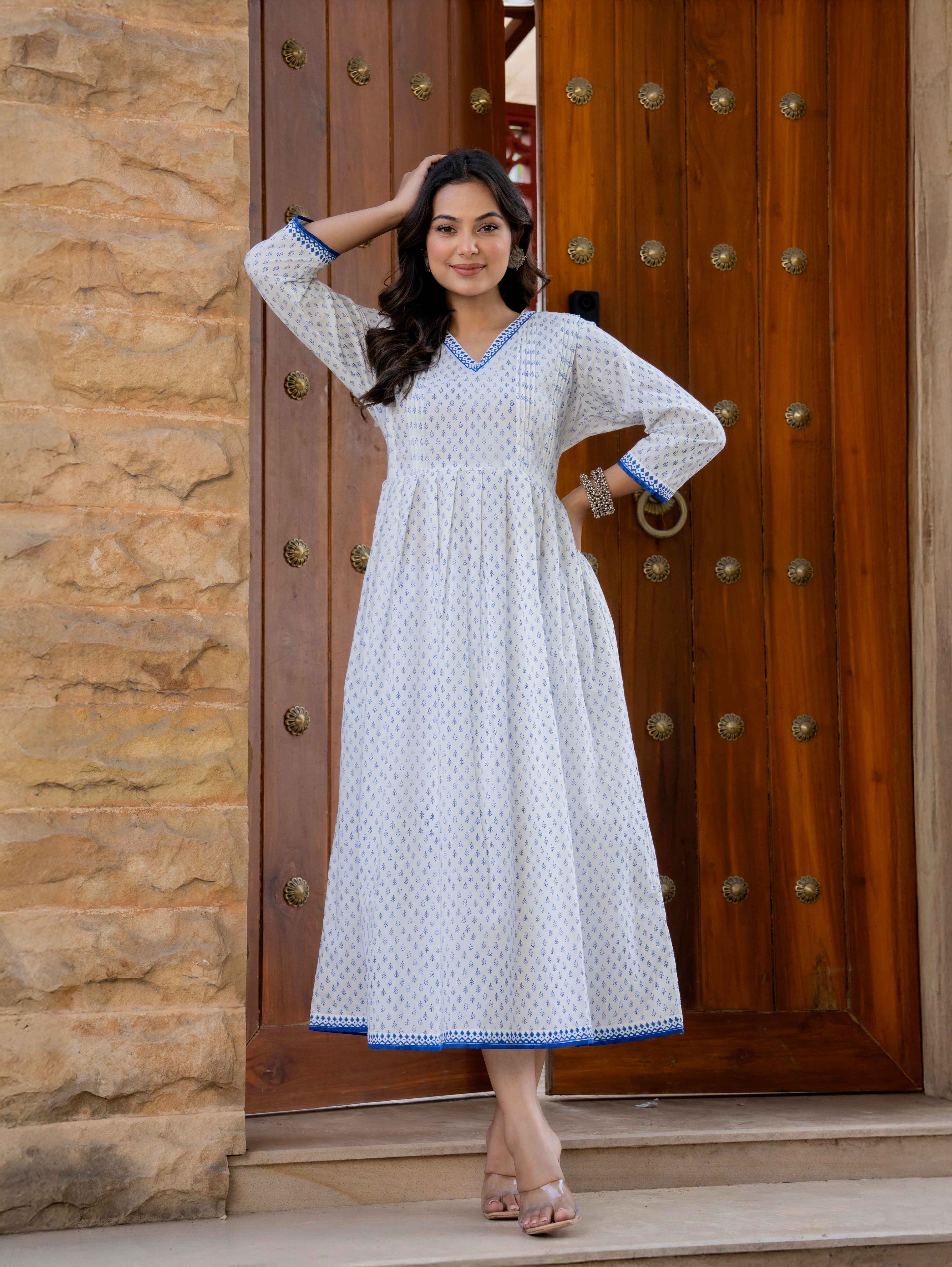 Hand Block Printed Cotton Long Dress -the heritage