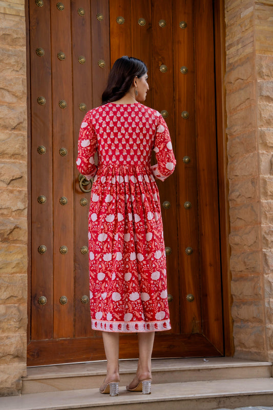 Hand Block Printed Cotton Long Dress -the heritage