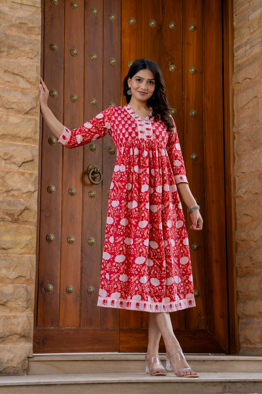 Hand Block Printed Cotton Long Dress -the heritage