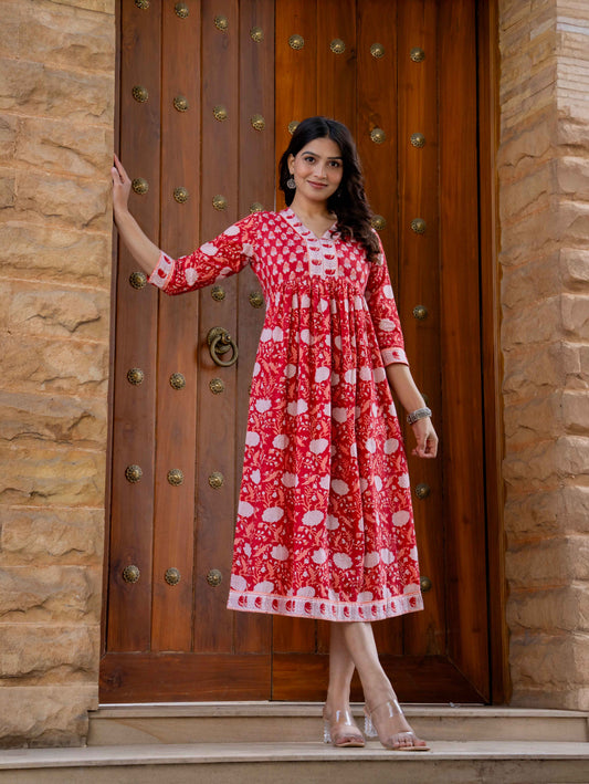 Hand Block Printed Cotton Long Dress -the heritage