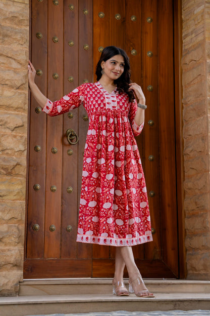 Hand Block Printed Cotton Long Dress -the heritage