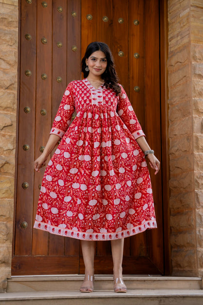 Hand Block Printed Cotton Long Dress -the heritage