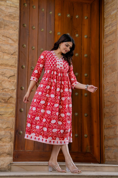Hand Block Printed Cotton Long Dress -the heritage