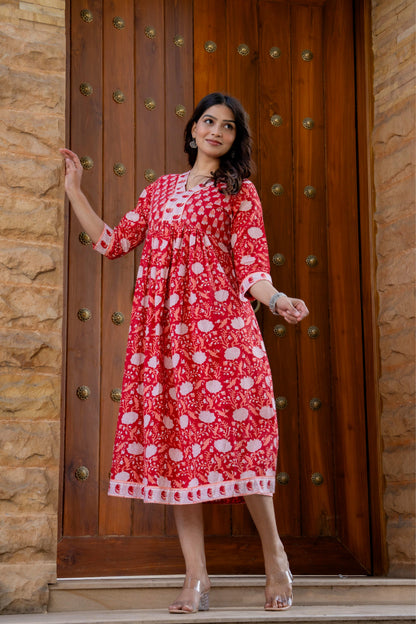 Hand Block Printed Cotton Long Dress -the heritage