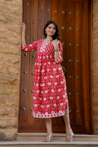 Hand Block Printed Cotton Long Dress -the heritage