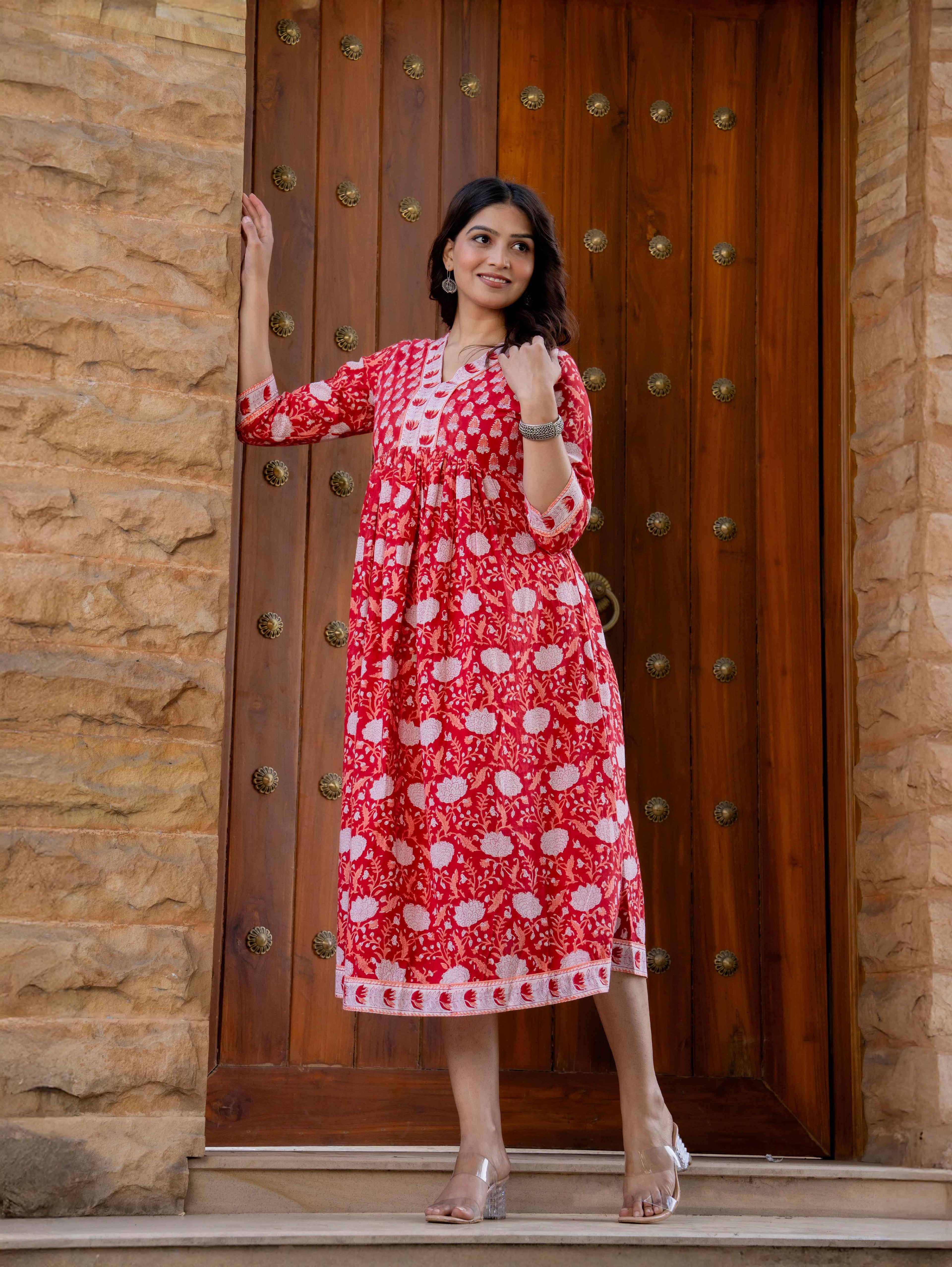 Hand Block Printed Cotton Long Dress -the heritage