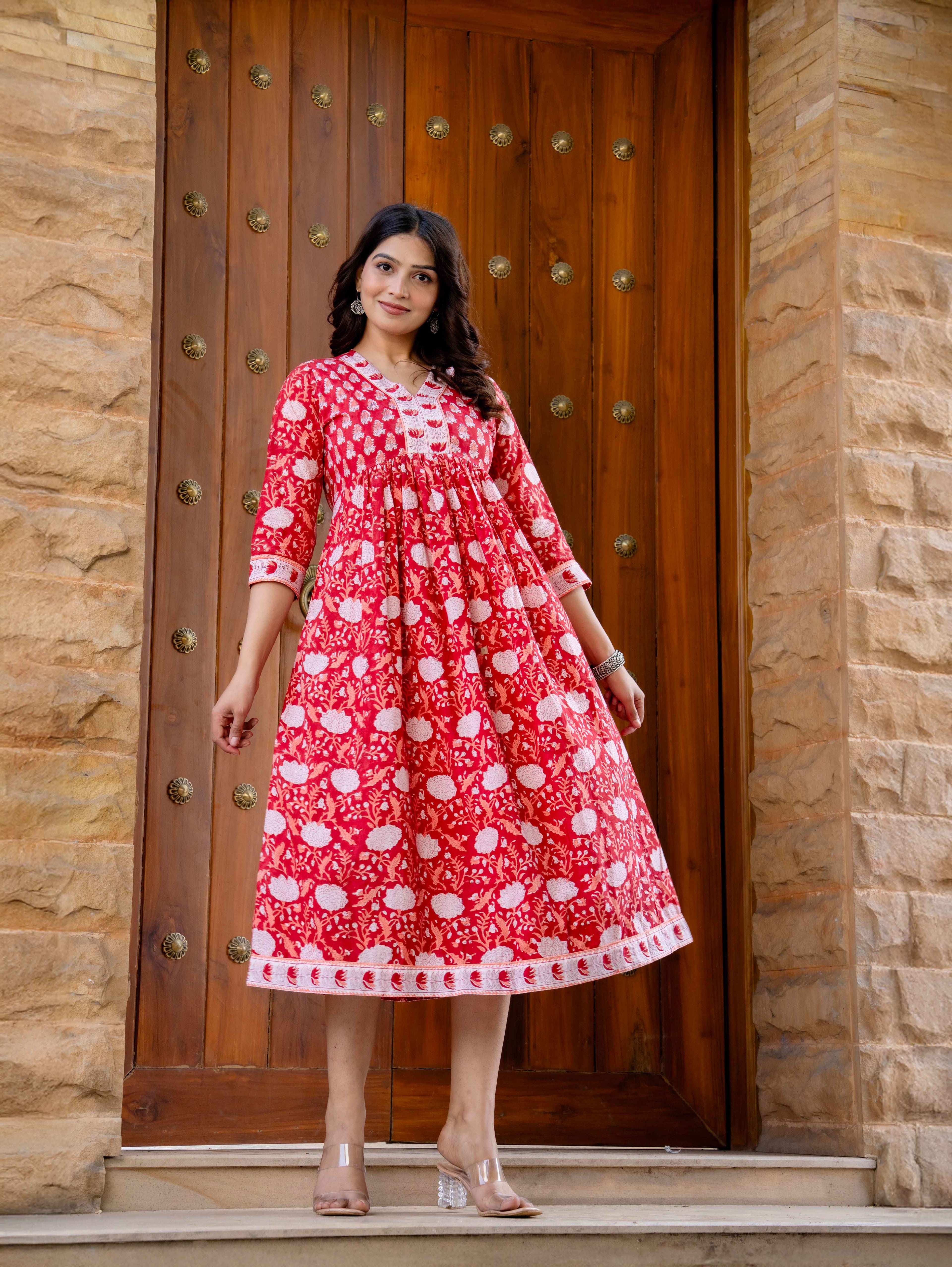 Hand Block Printed Cotton Long Dress -the heritage