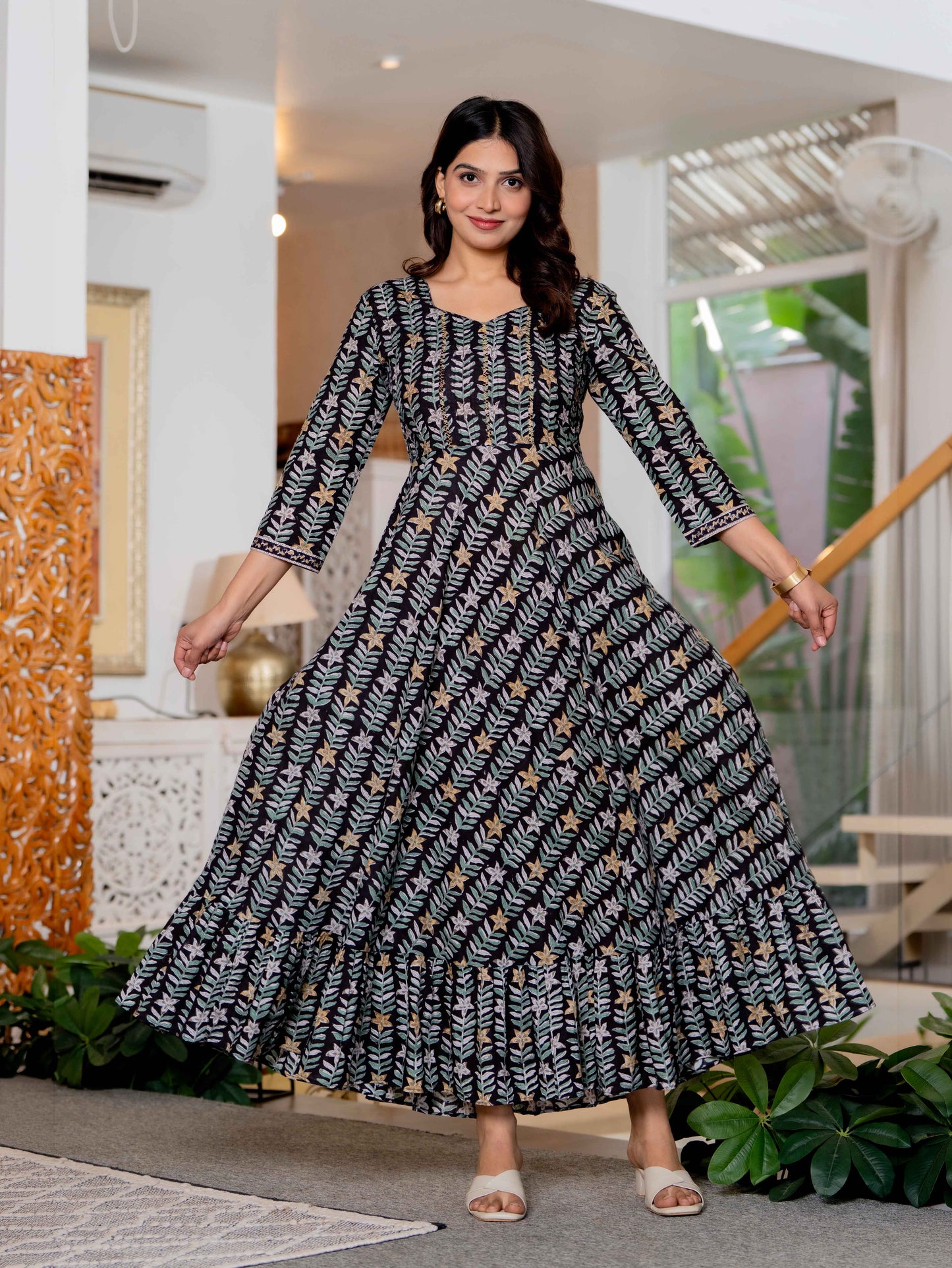 Hand Block Printed Cotton Long Dress -the heritage