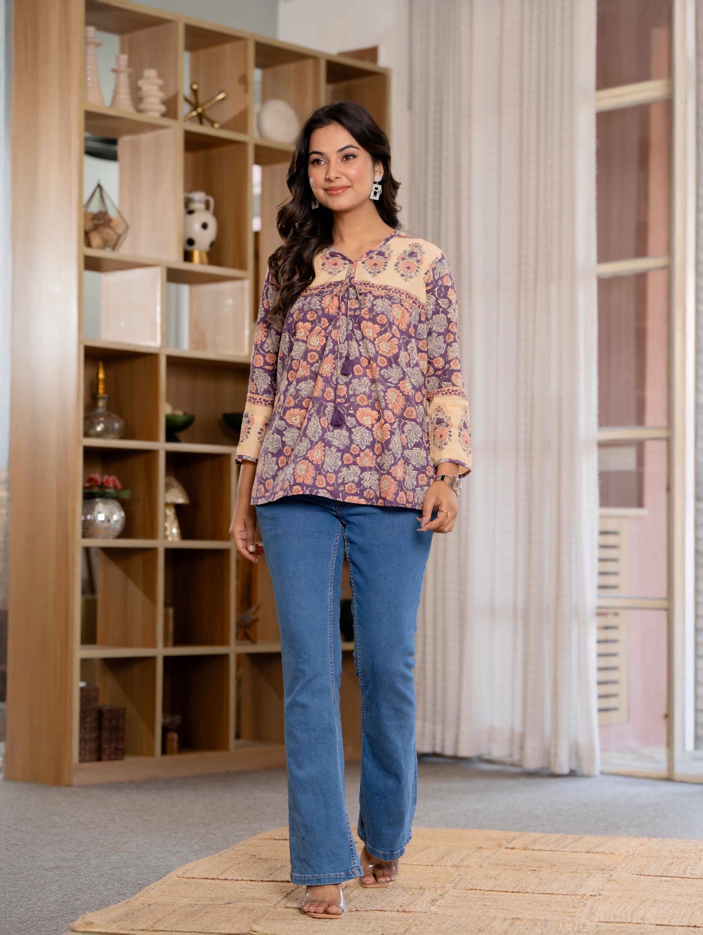 Floral Block print Soft Cotton Short Top