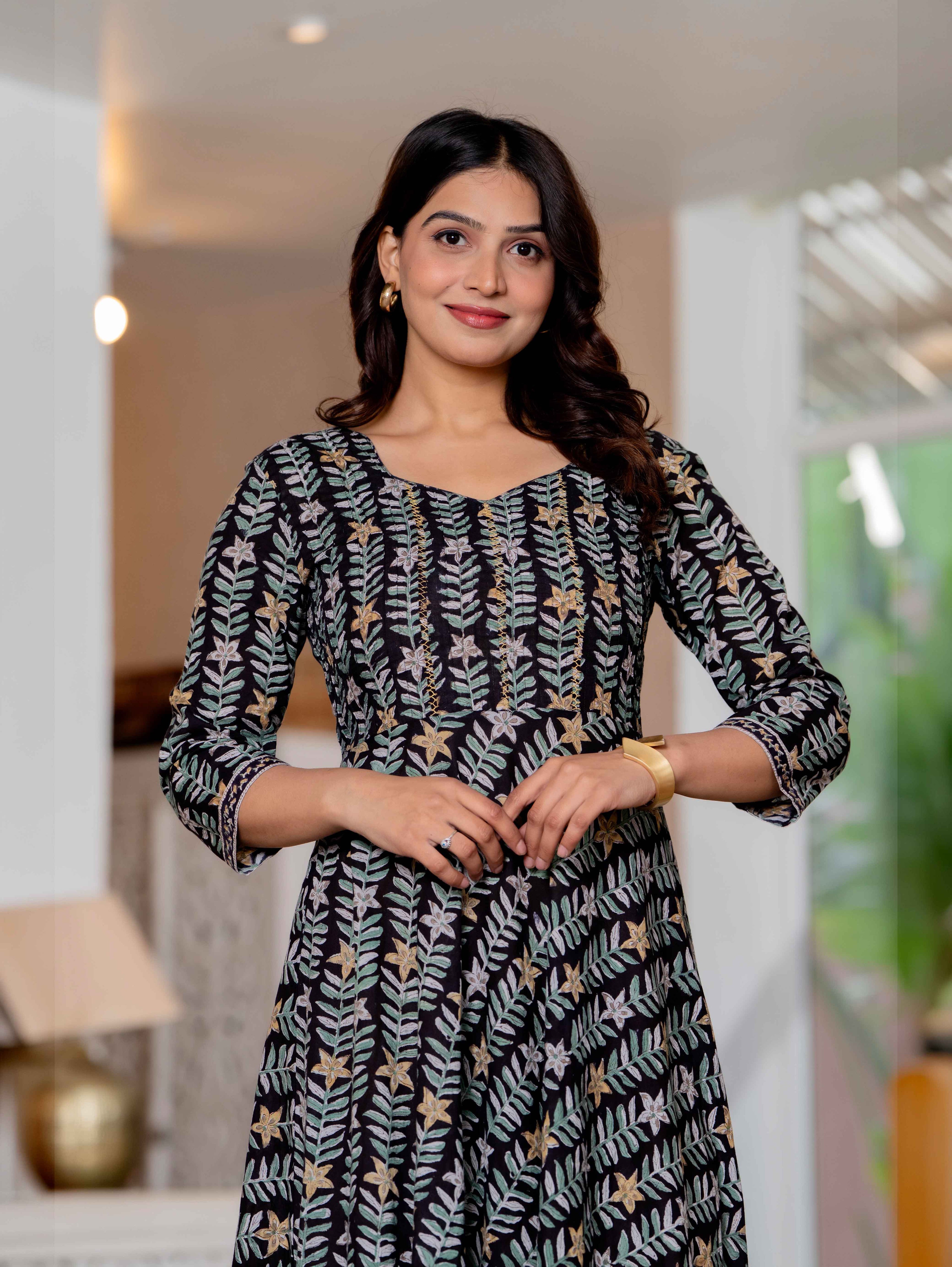 Hand Block Printed Cotton Long Dress -the heritage