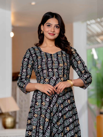 Hand Block Printed Cotton Long Dress -the heritage