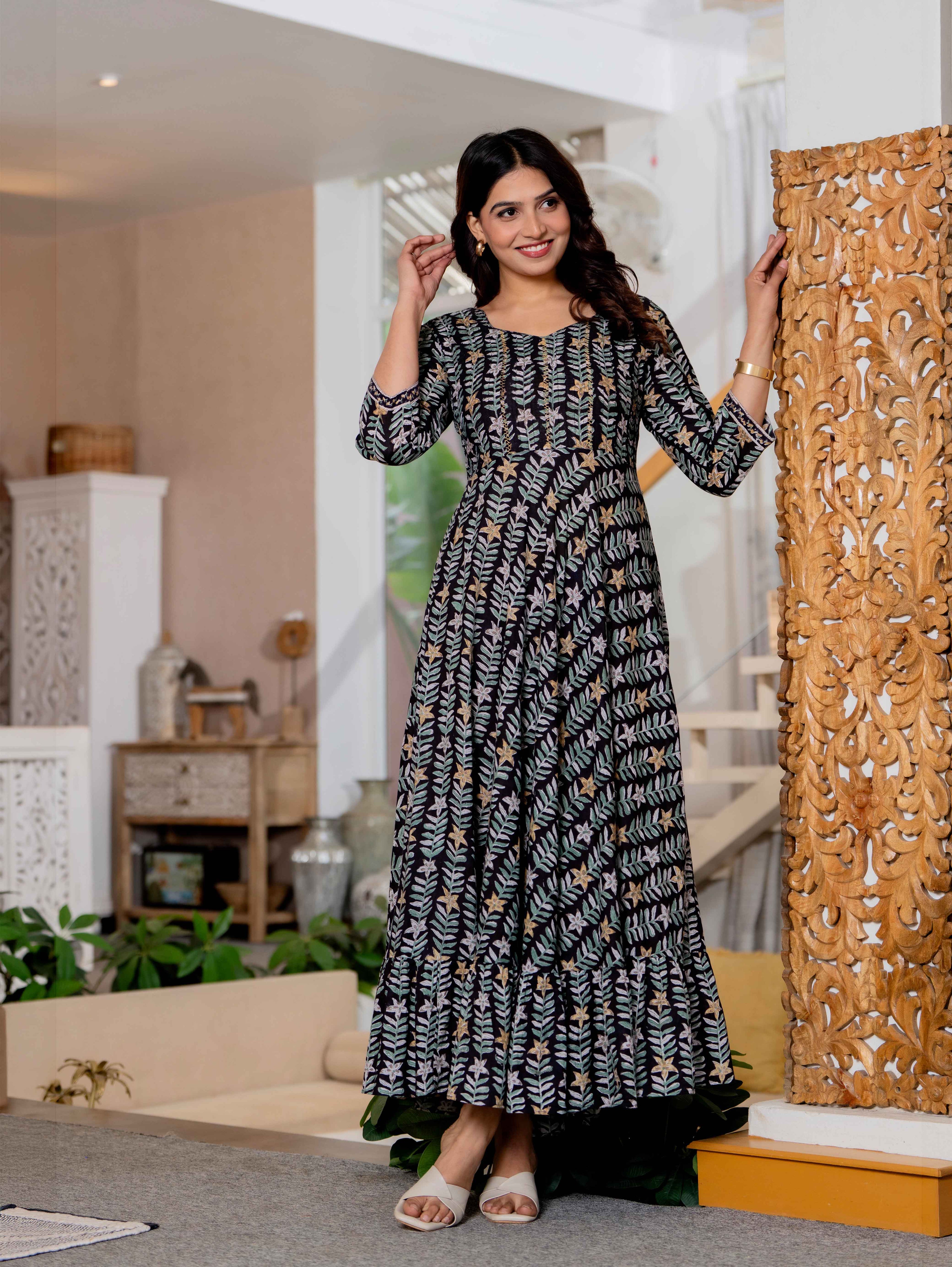Hand Block Printed Cotton Long Dress -the heritage