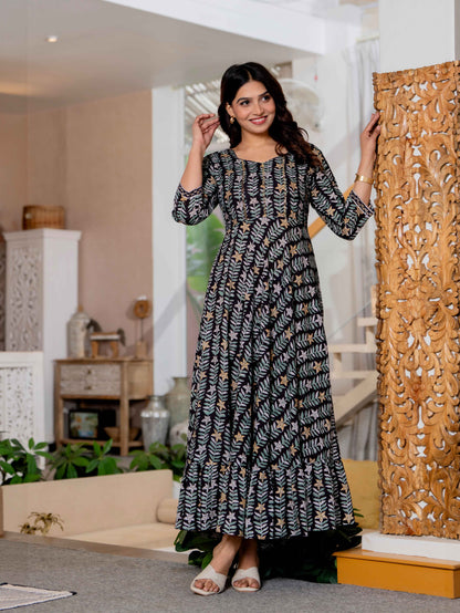 Hand Block Printed Cotton Long Dress -the heritage