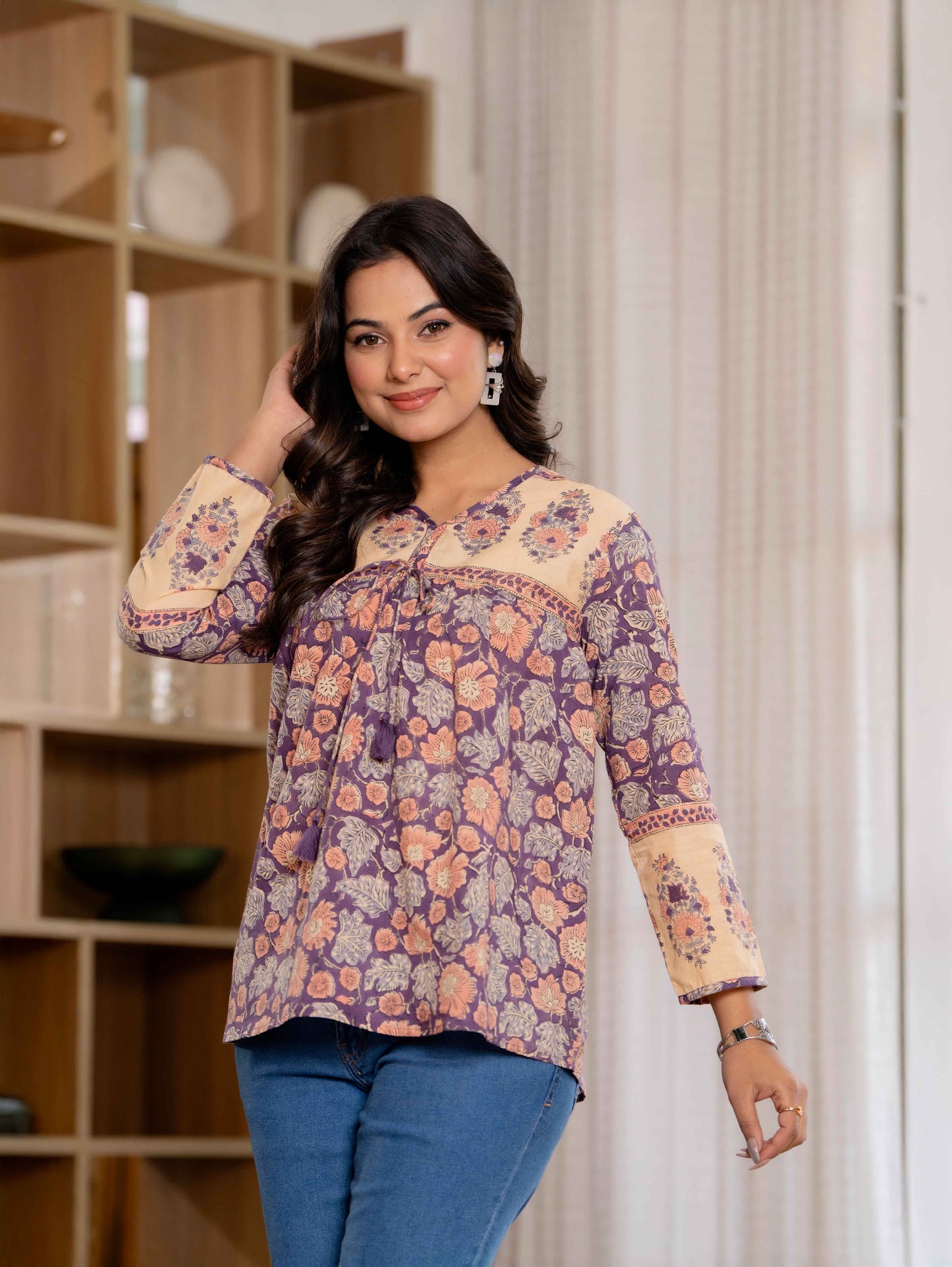 Floral Block print Soft Cotton Short Top