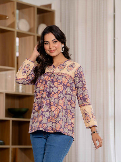 Floral Block print Soft Cotton Short Top