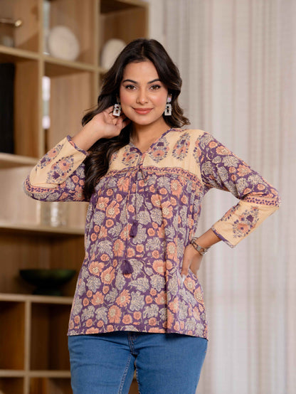 Floral Block print Soft Cotton Short Top