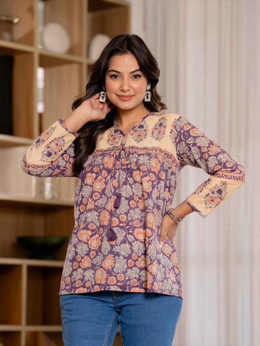 Floral Block print Soft Cotton Short Top