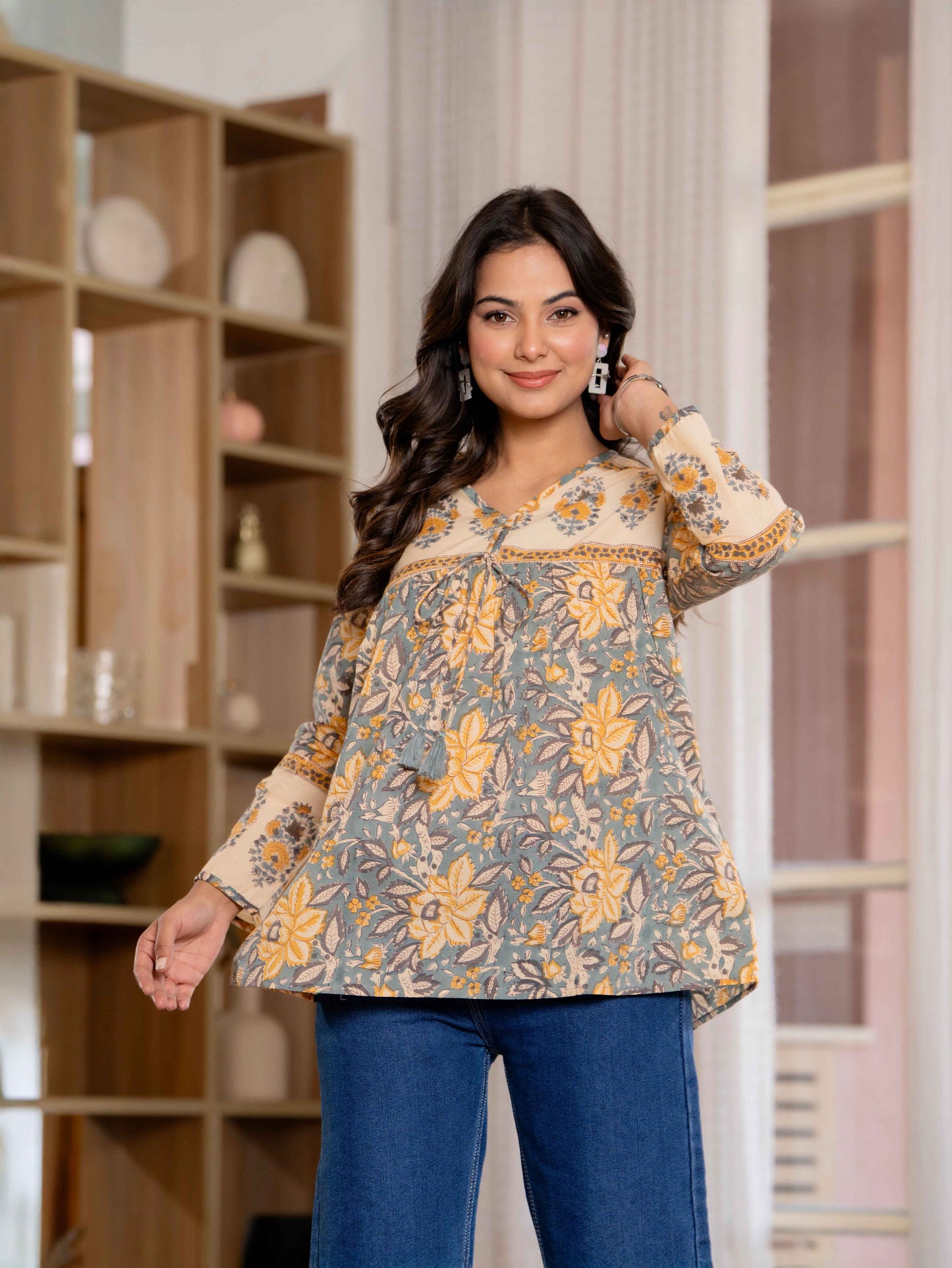 Floral Block print Soft Cotton Short Top