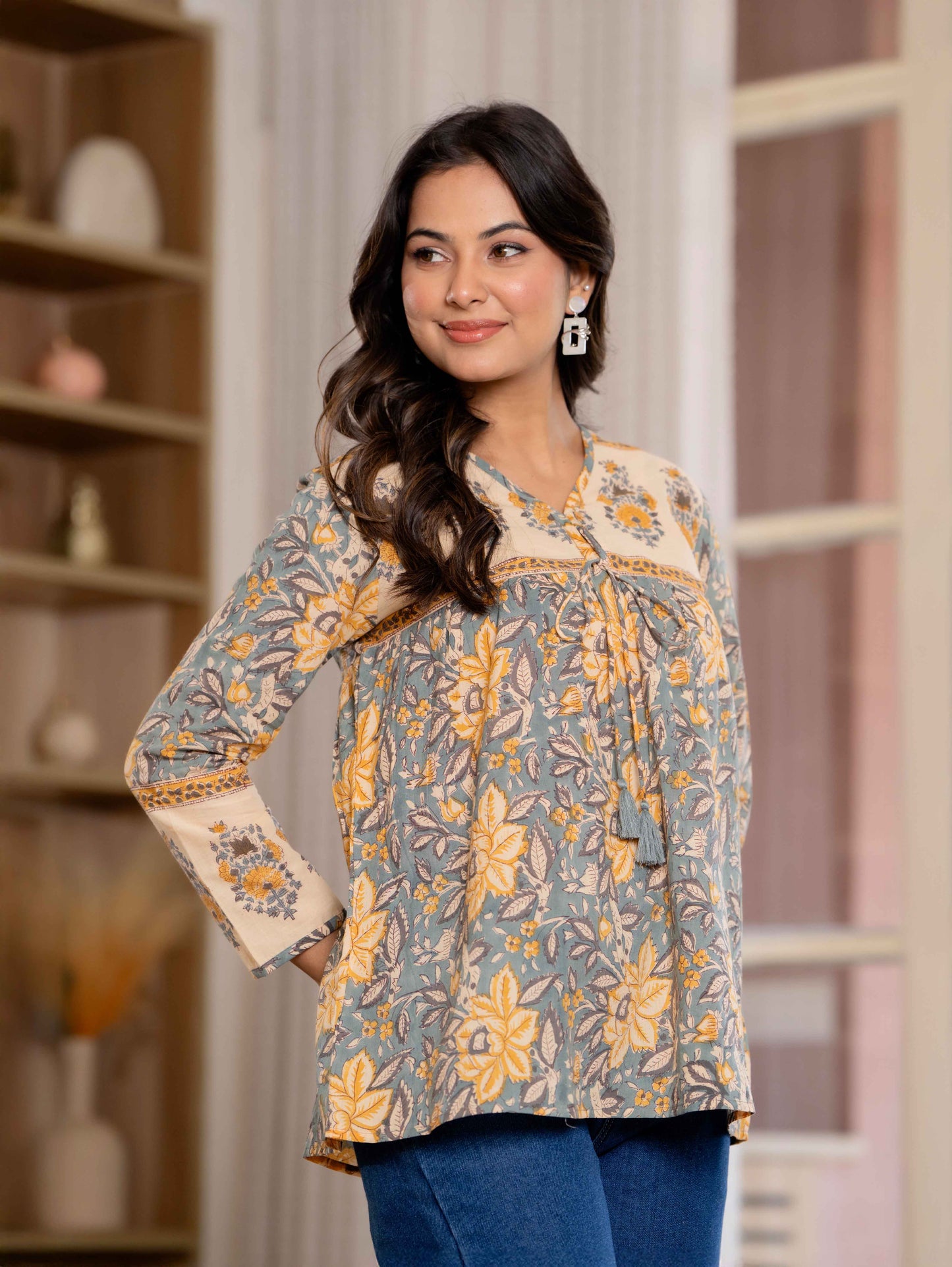 Floral Block print Soft Cotton Short Top