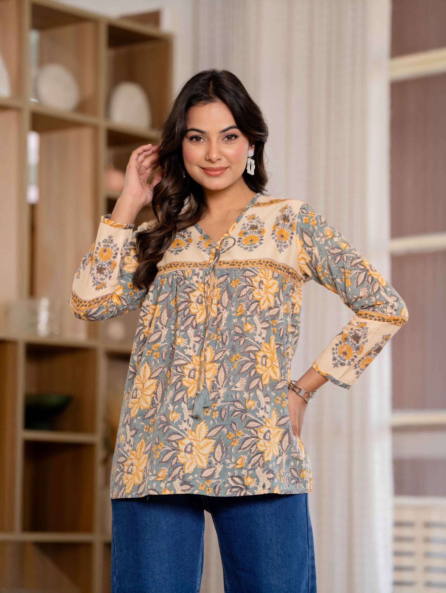 Floral Block print Soft Cotton Short Top