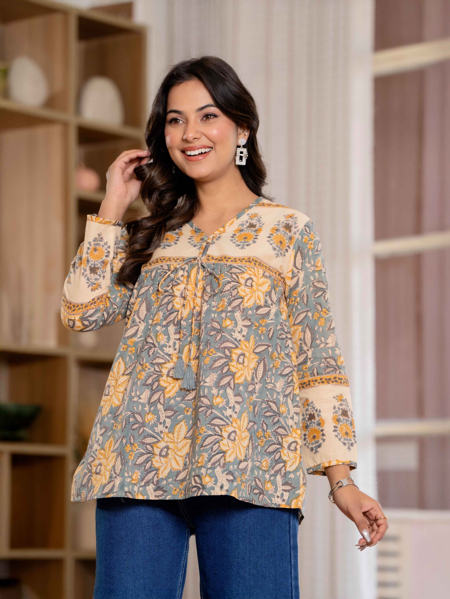 Floral Block print Soft Cotton Short Top