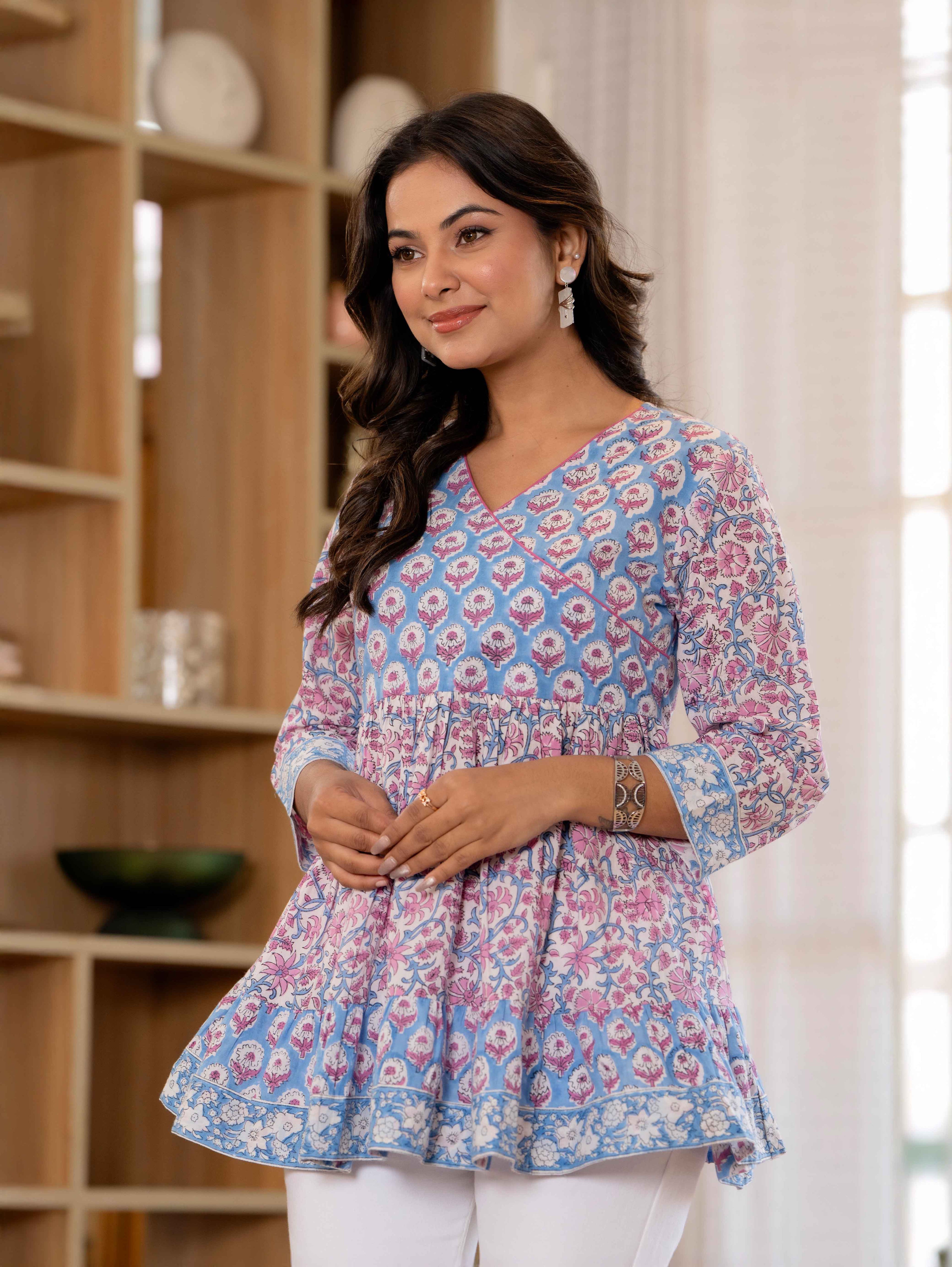 Floral Block print Soft Cotton Short Top