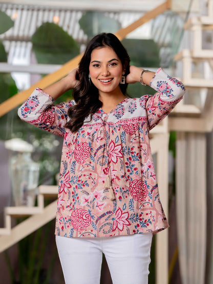Floral Block print Soft Cotton Short Top