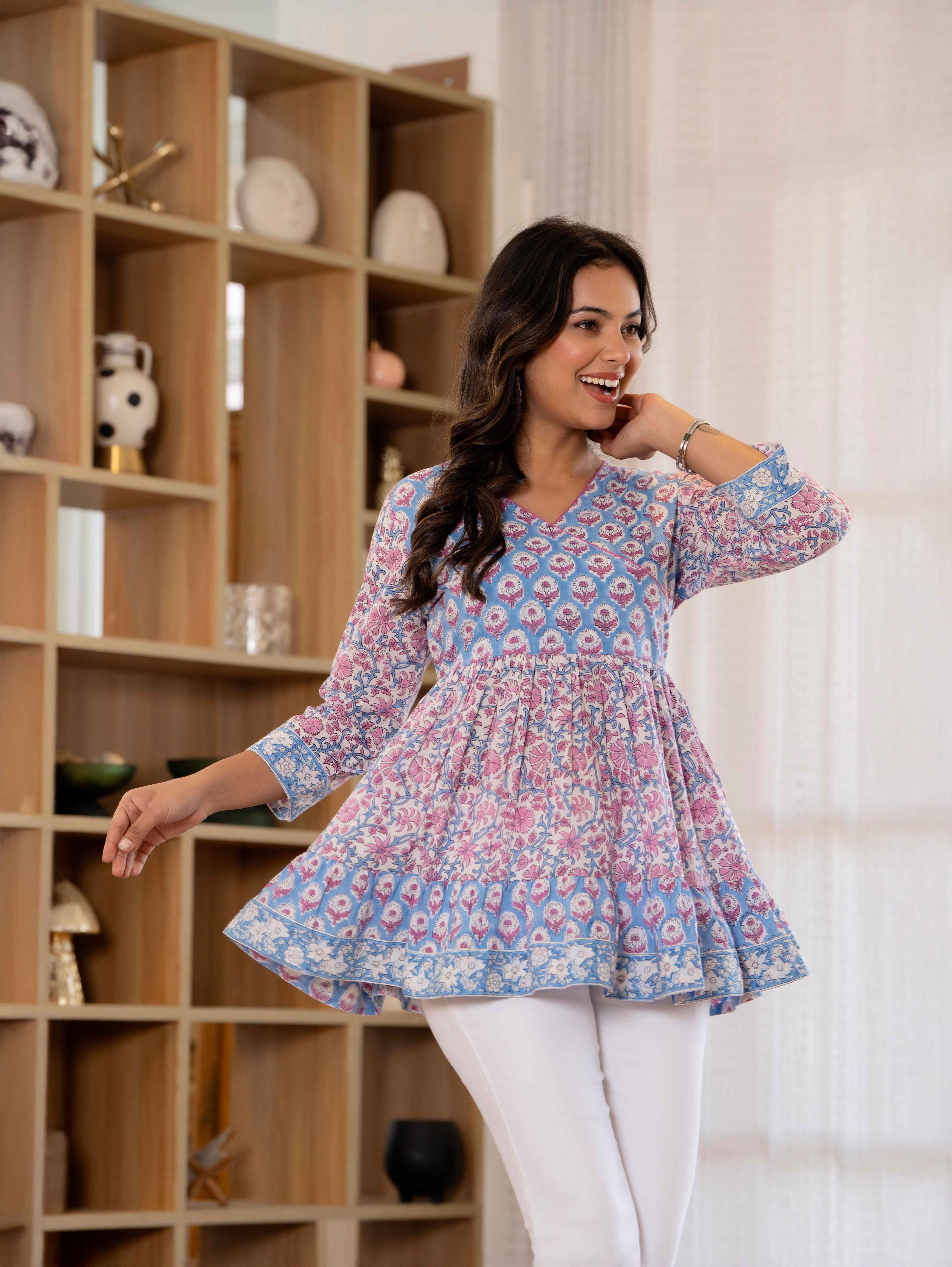 Floral Block print Soft Cotton Short Top