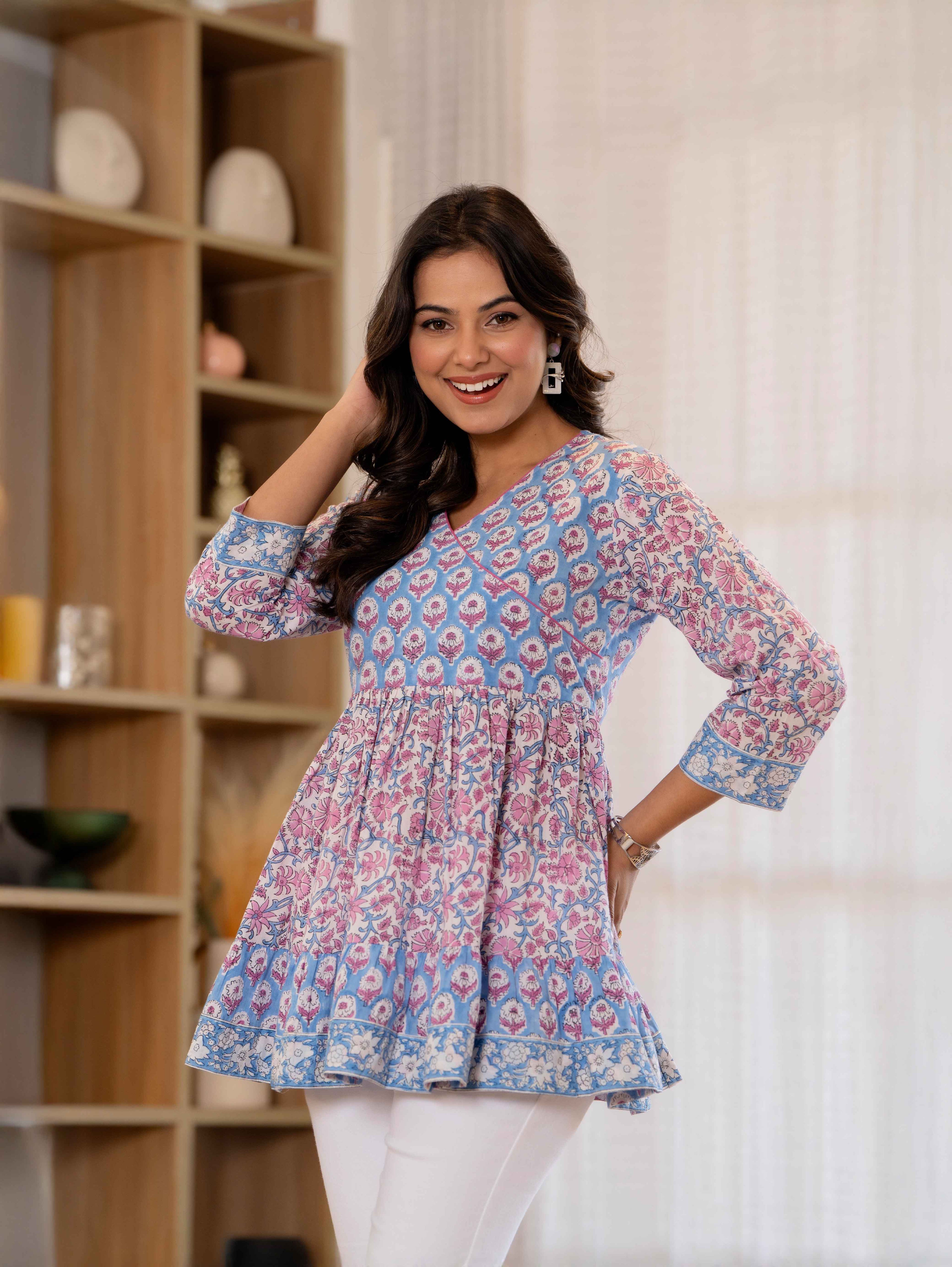 Floral Block print Soft Cotton Short Top