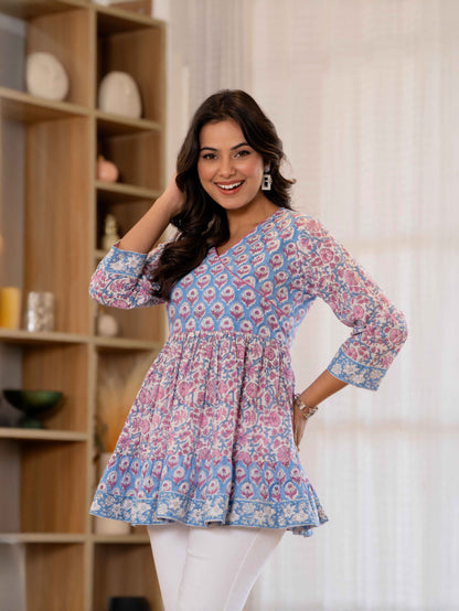 Floral Block print Soft Cotton Short Top