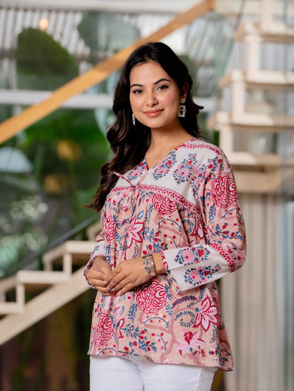 Floral Block print Soft Cotton Short Top