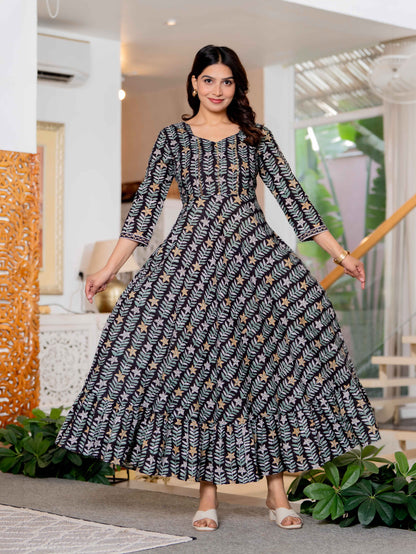 Hand Block Printed Cotton Long Dress -the heritage