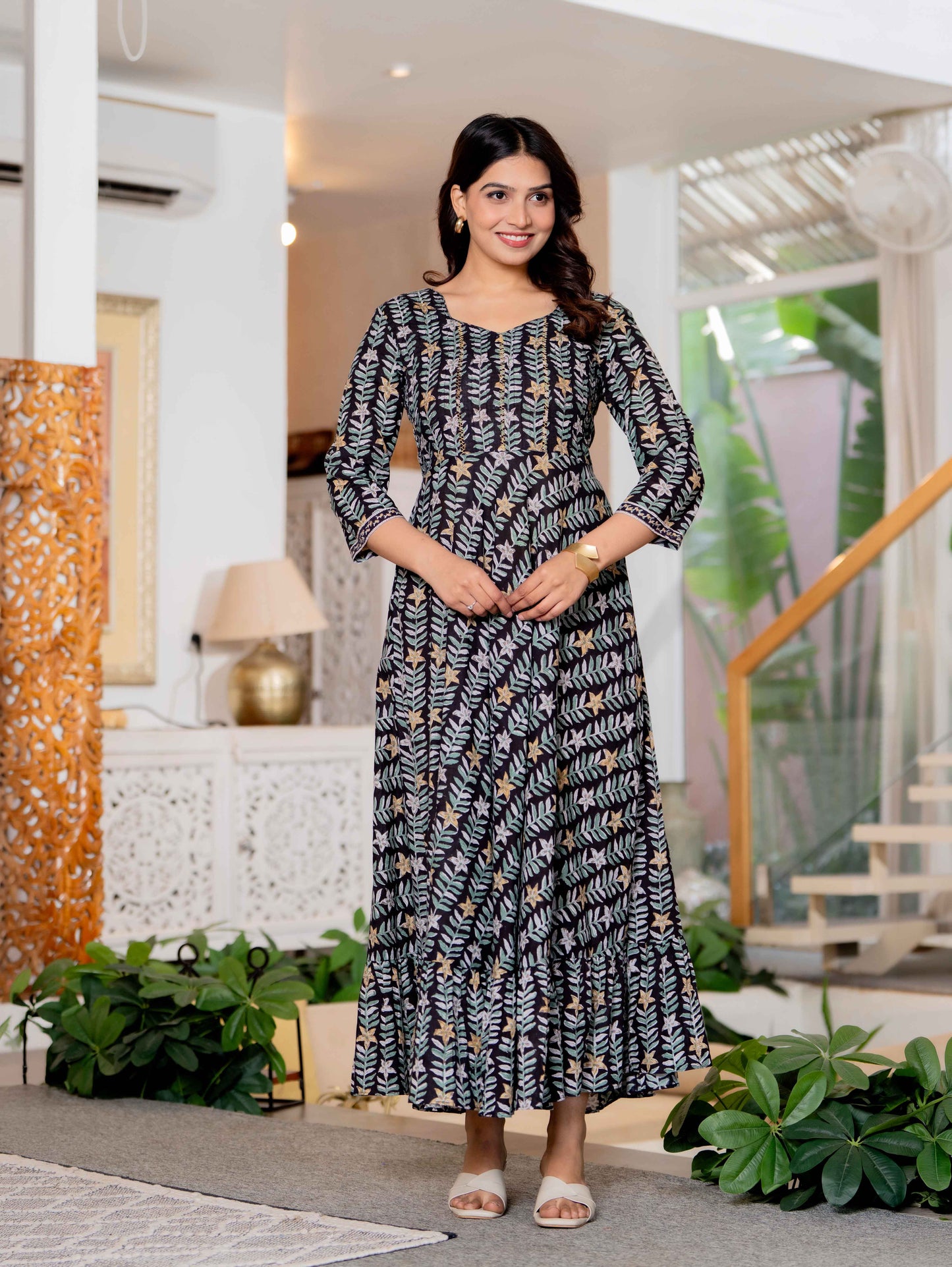 Hand Block Printed Cotton Long Dress -the heritage