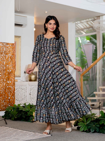 Hand Block Printed Cotton Long Dress -the heritage
