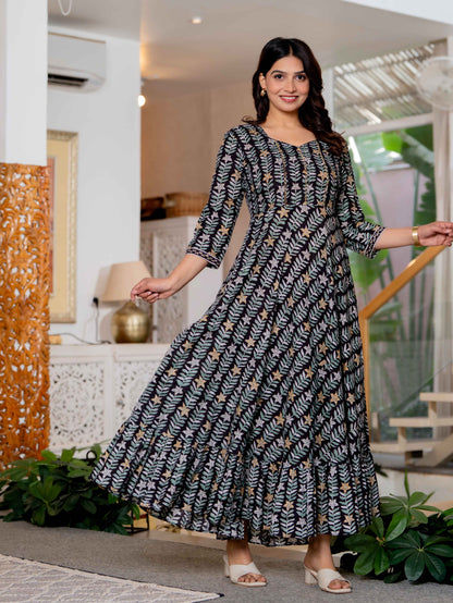 Hand Block Printed Cotton Long Dress -the heritage