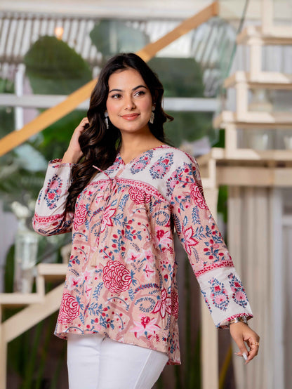 Floral Block print Soft Cotton Short Top