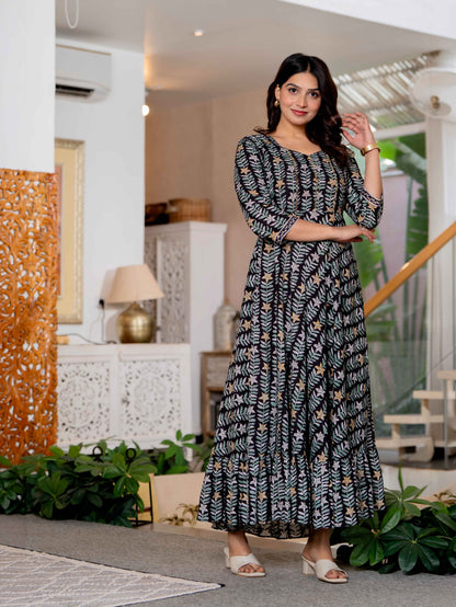 Hand Block Printed Cotton Long Dress -the heritage