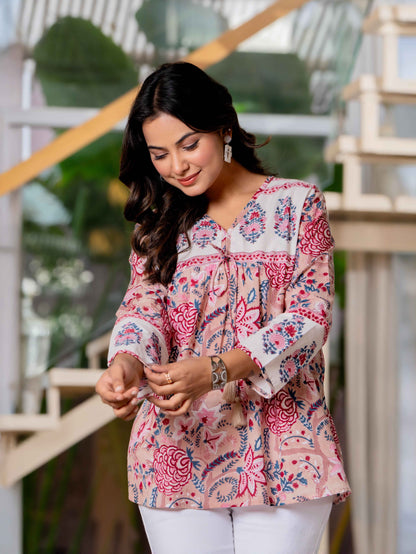 Floral Block print Soft Cotton Short Top
