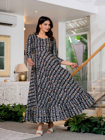 Hand Block Printed Cotton Long Dress -the heritage