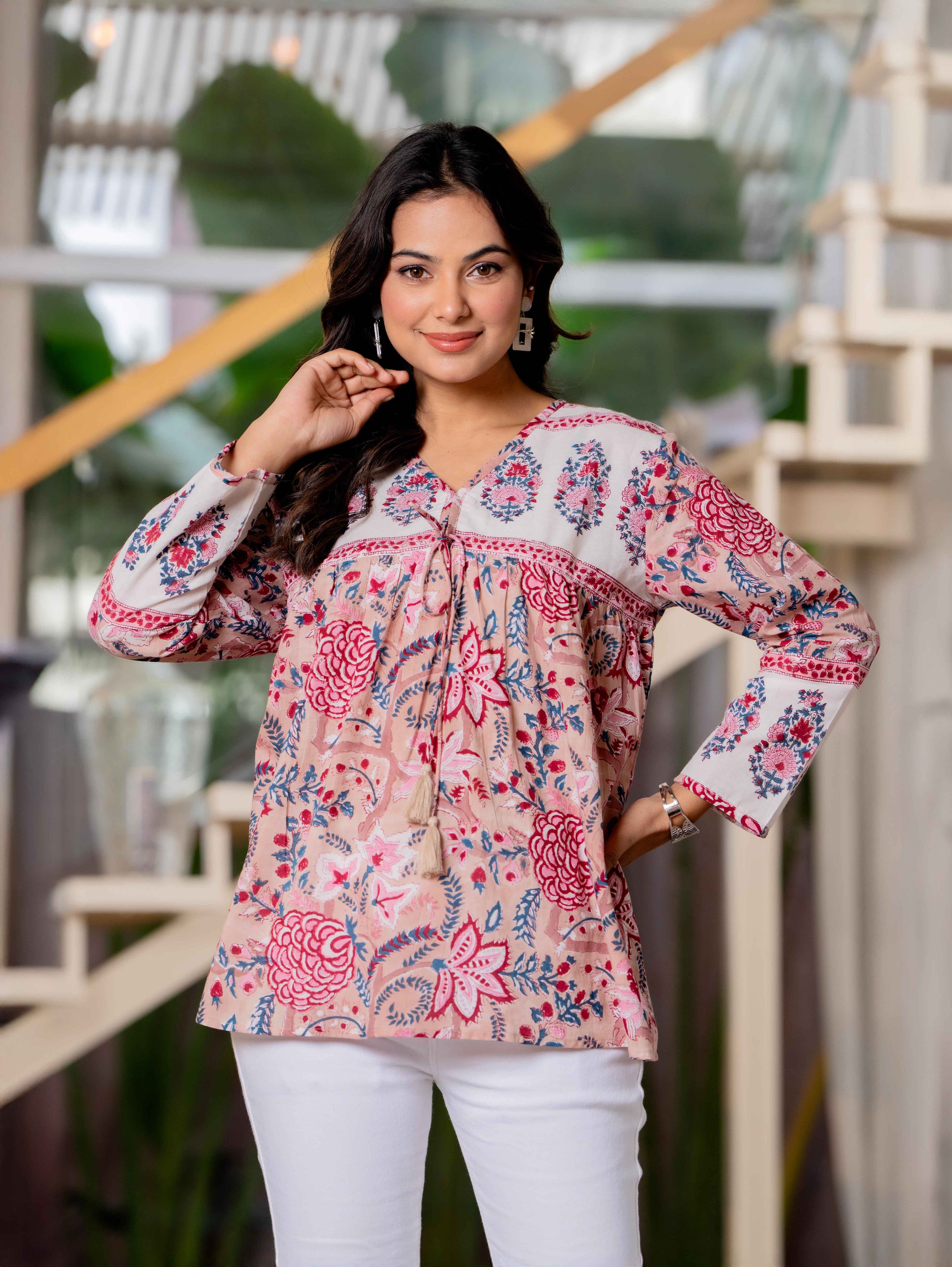 Floral Block print Soft Cotton Short Top