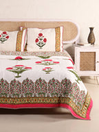 ROYAL RED POPPY HAND BLOCK PRINT QUILTED BEDCOVER /COMFORTER