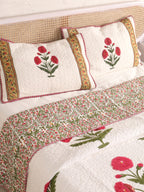ROYAL RED POPPY HAND BLOCK PRINT QUILTED BEDCOVER /COMFORTER